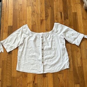 F&F White Off-Shoulder Linen Button-Front Blouse Size 12